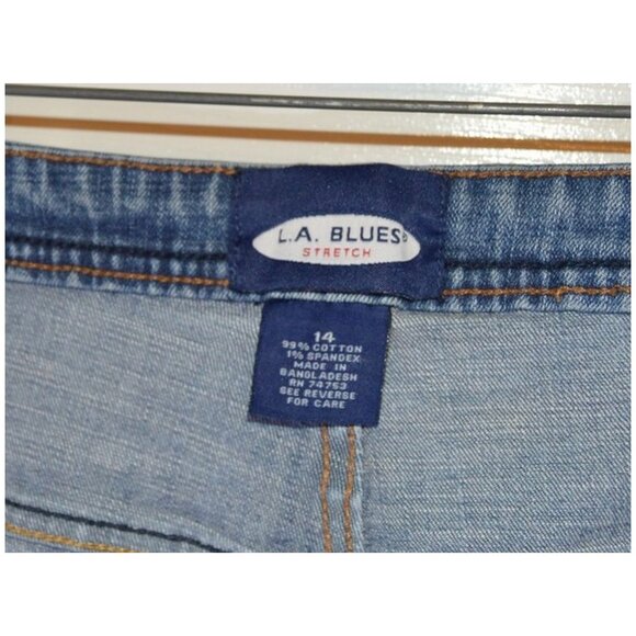 LA Blues Stretch Women's Worn Distressed Look Blue Jeans Pants Size 14 - Picture 7 of 7